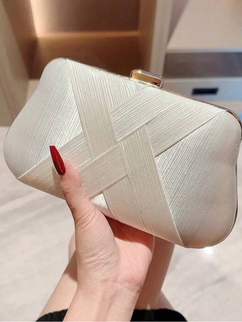 Elegant Off White Satin Clutch Bag by